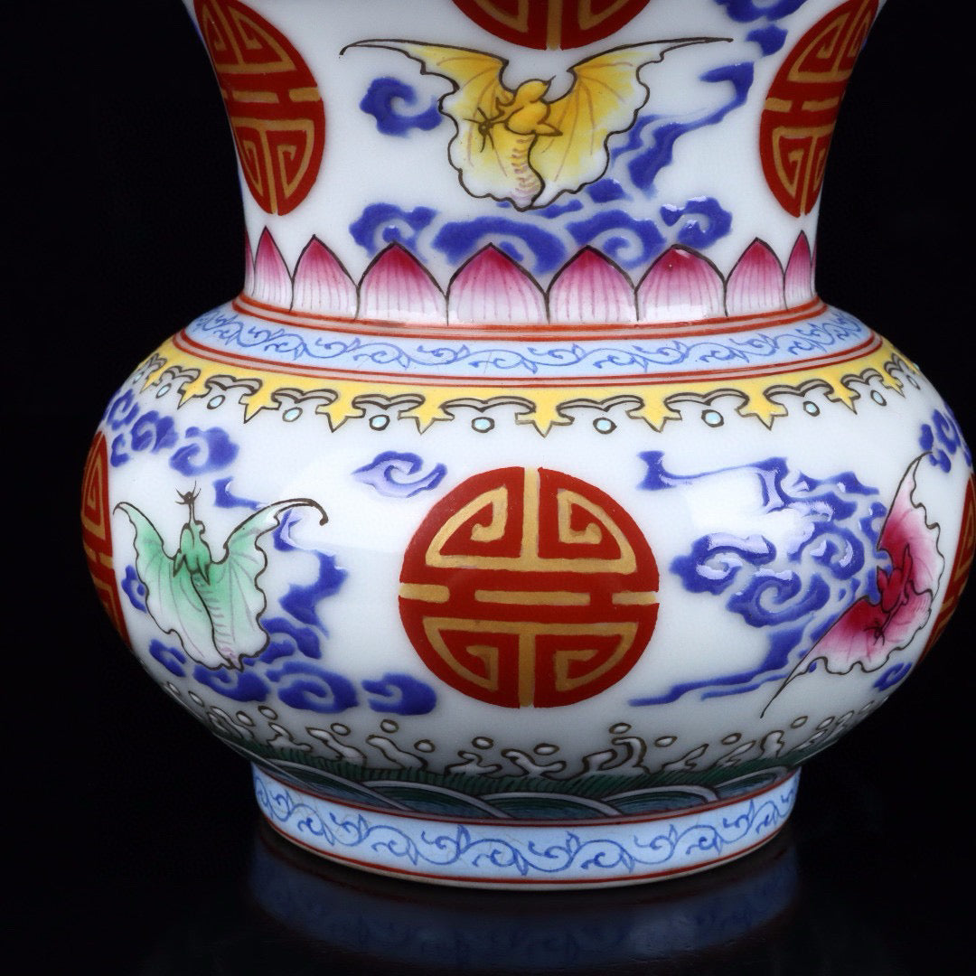 Enamel painted golden longevity patterned flower vase