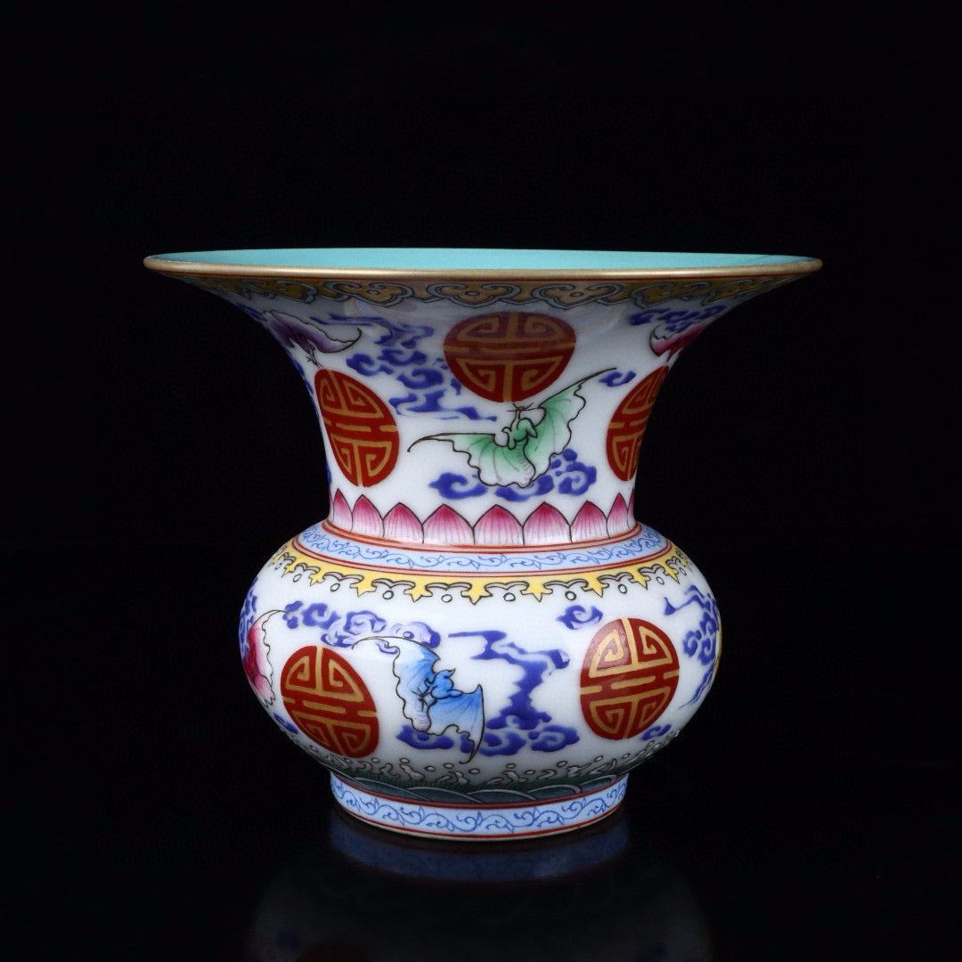 Enamel painted golden longevity patterned flower vase