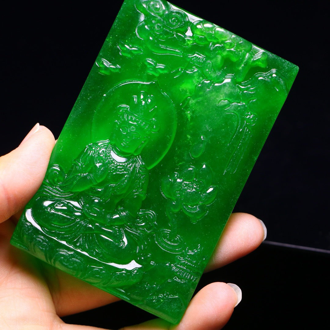 Perfect High Ice Exquisite Carving of Guanyin Jade Plaque