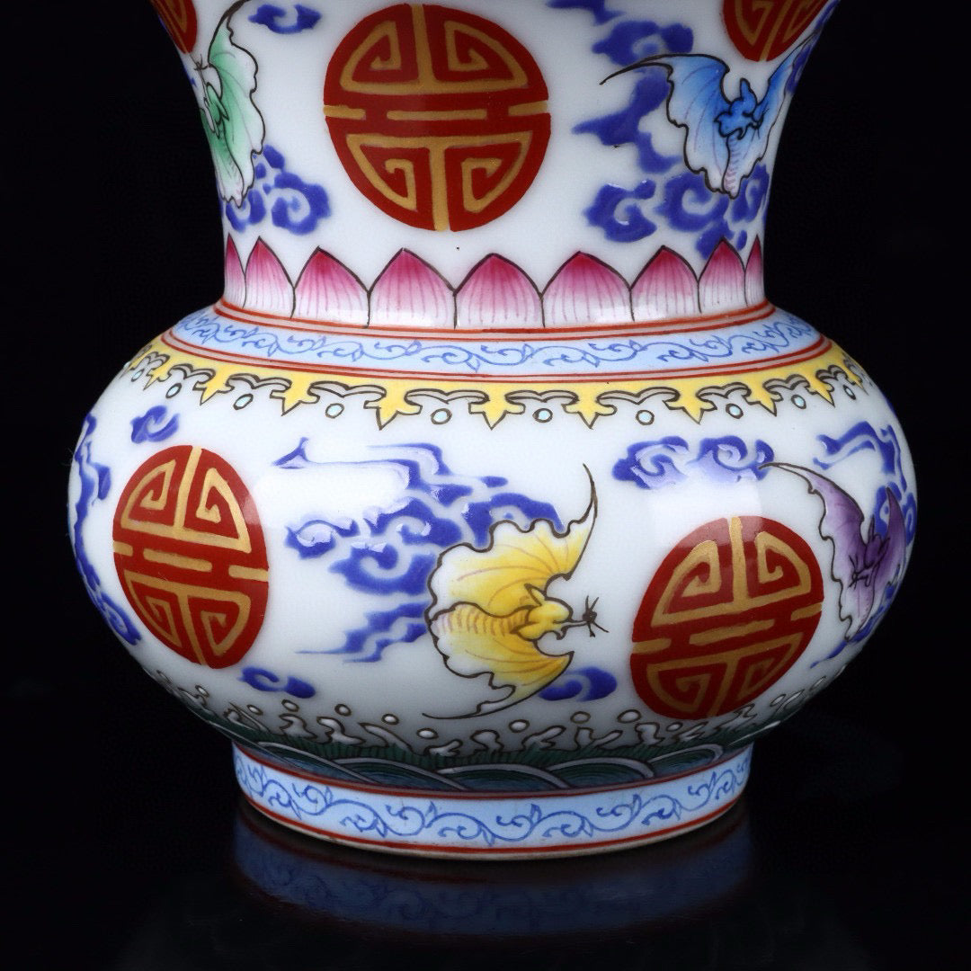 Enamel painted golden longevity patterned flower vase