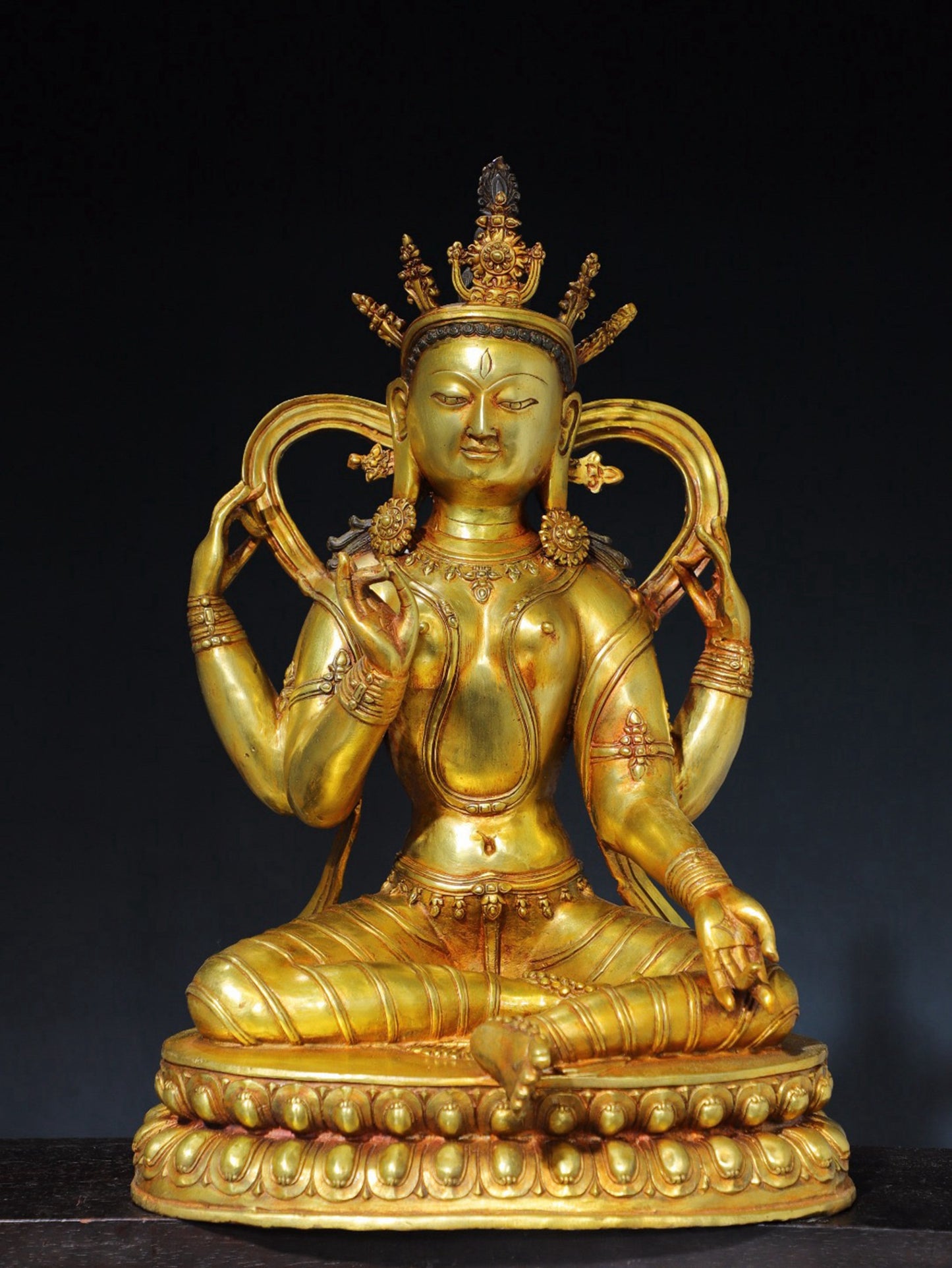 Pure copper four armed Tara Buddha statue