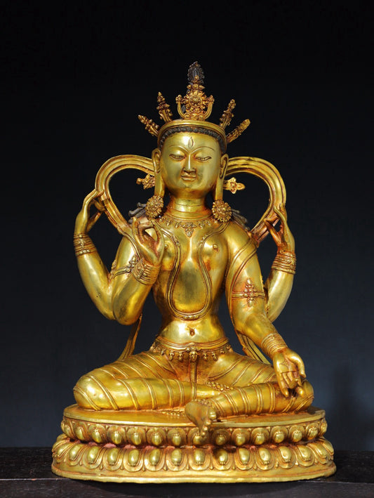 Pure copper four armed Tara Buddha statue