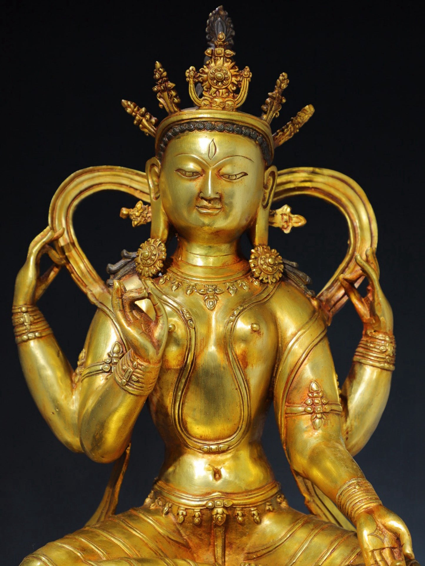 Pure copper four armed Tara Buddha statue