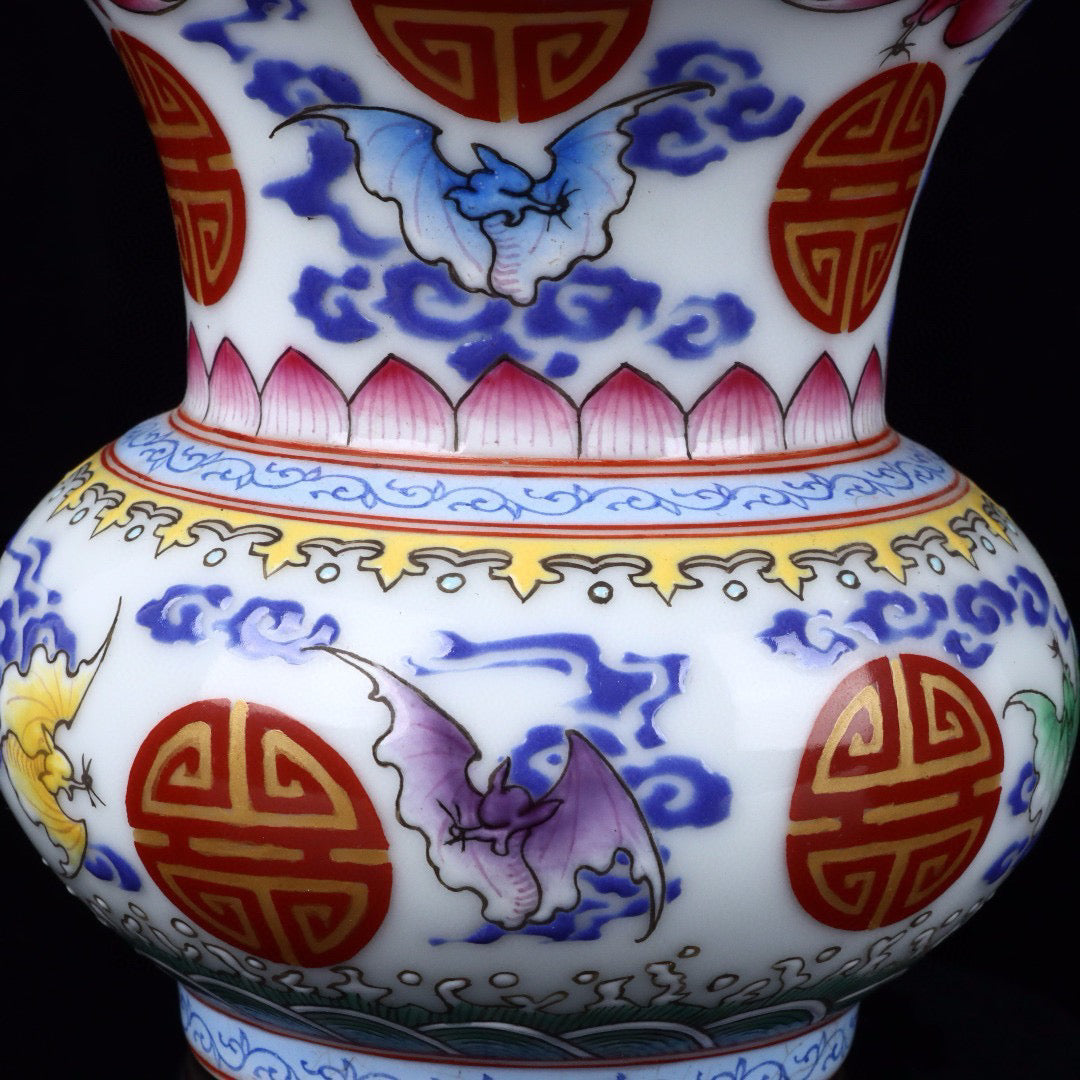 Enamel painted golden longevity patterned flower vase