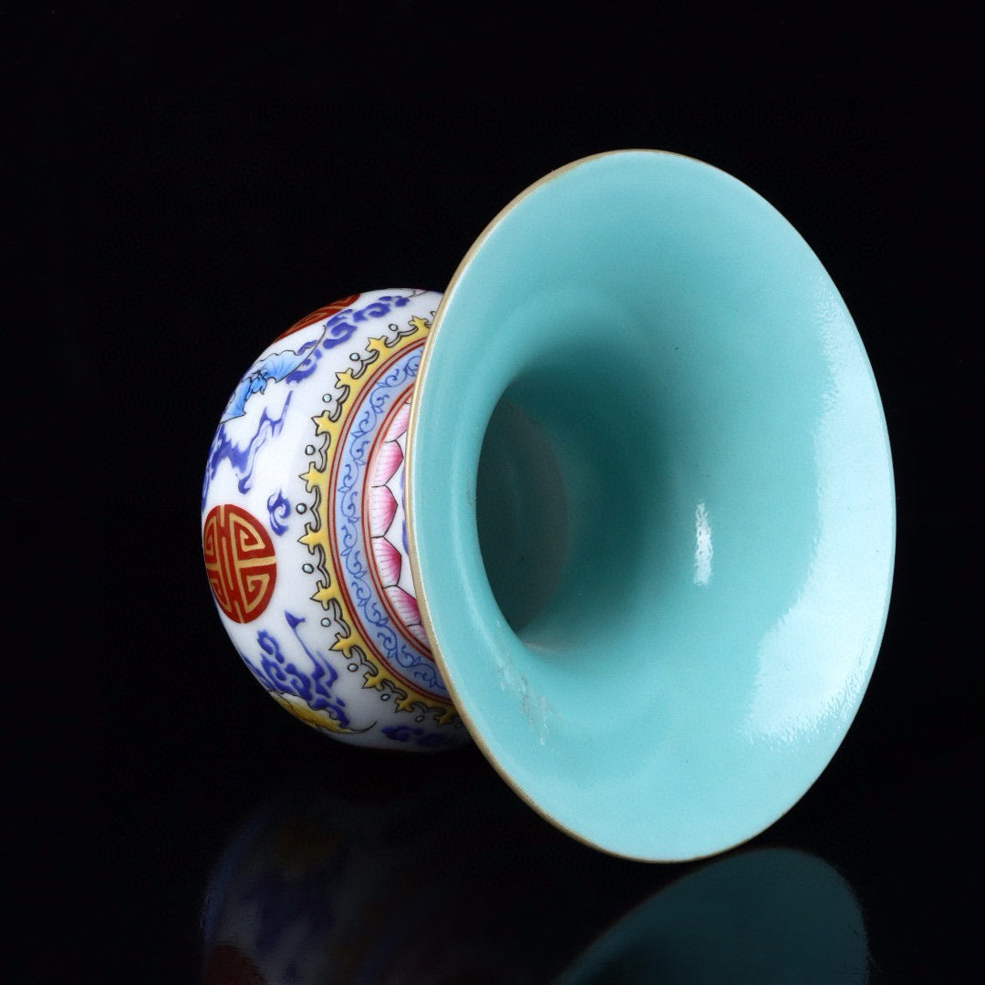 Enamel painted golden longevity patterned flower vase