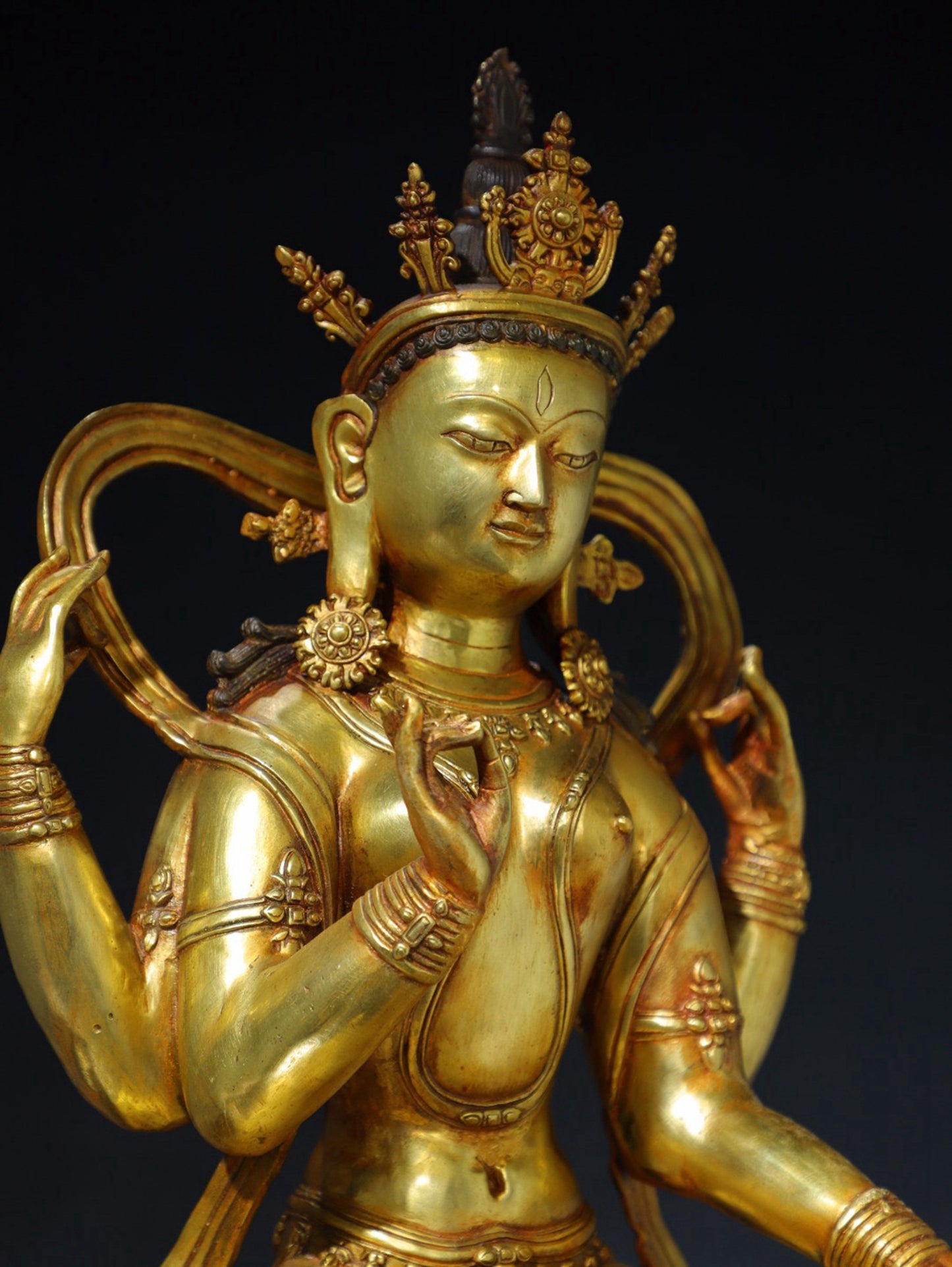 Pure copper four armed Tara Buddha statue
