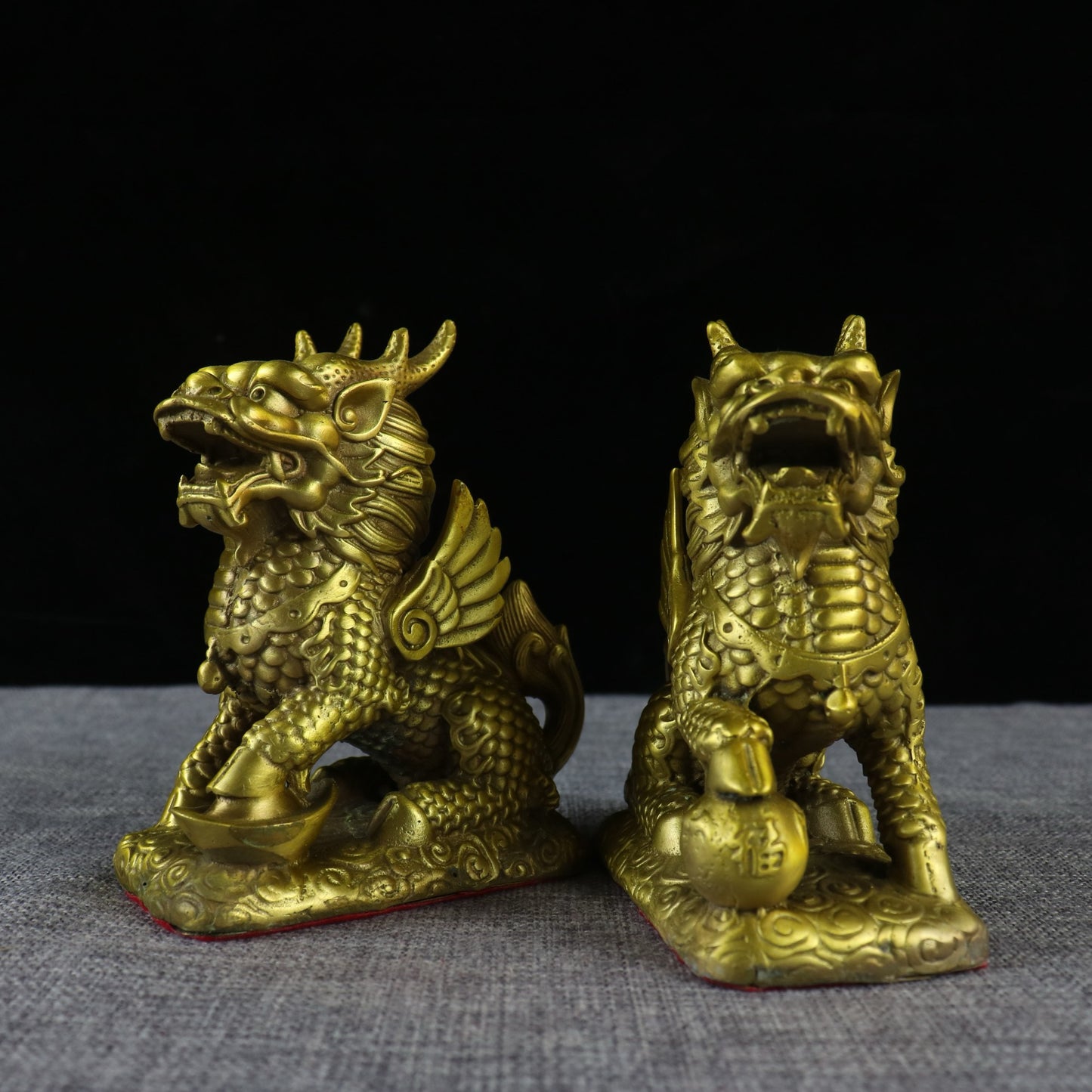 A pair of Chinese antique pure copper qilin