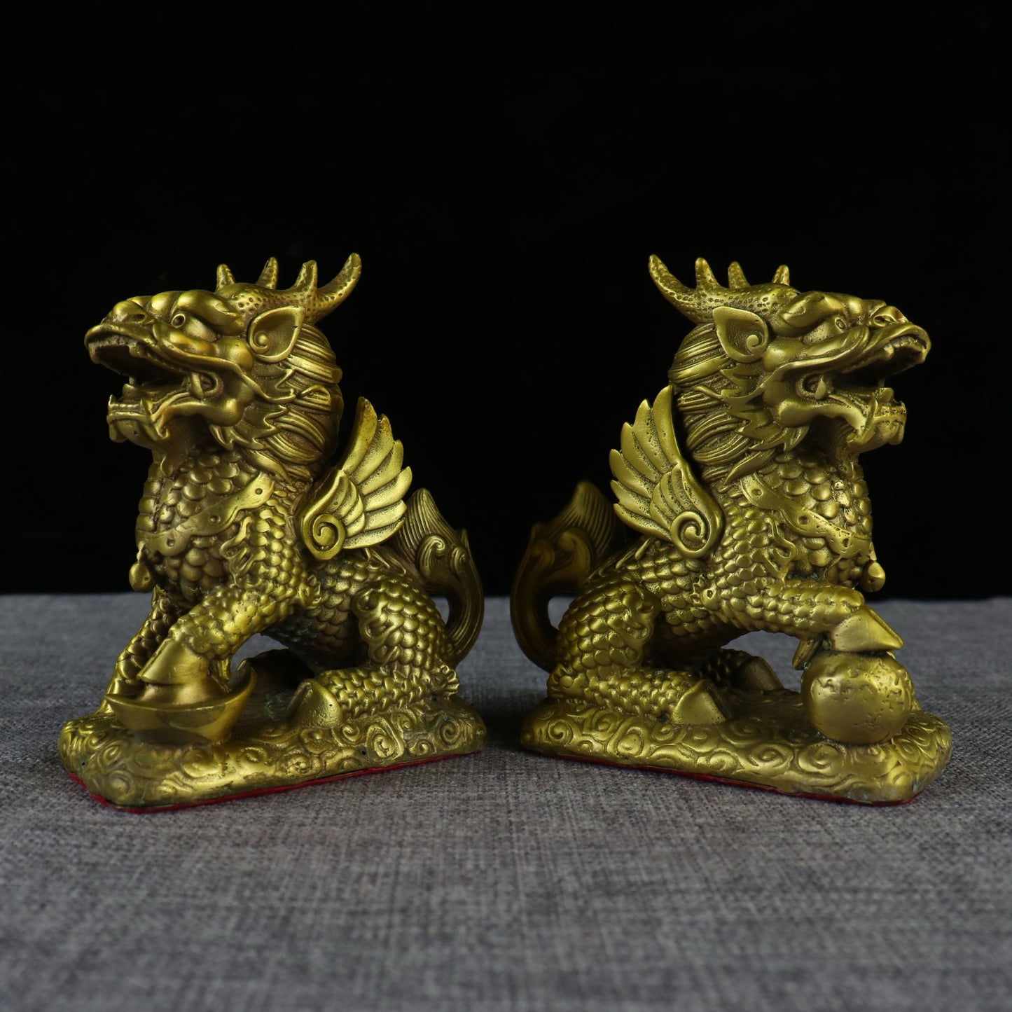 A pair of Chinese antique pure copper qilin