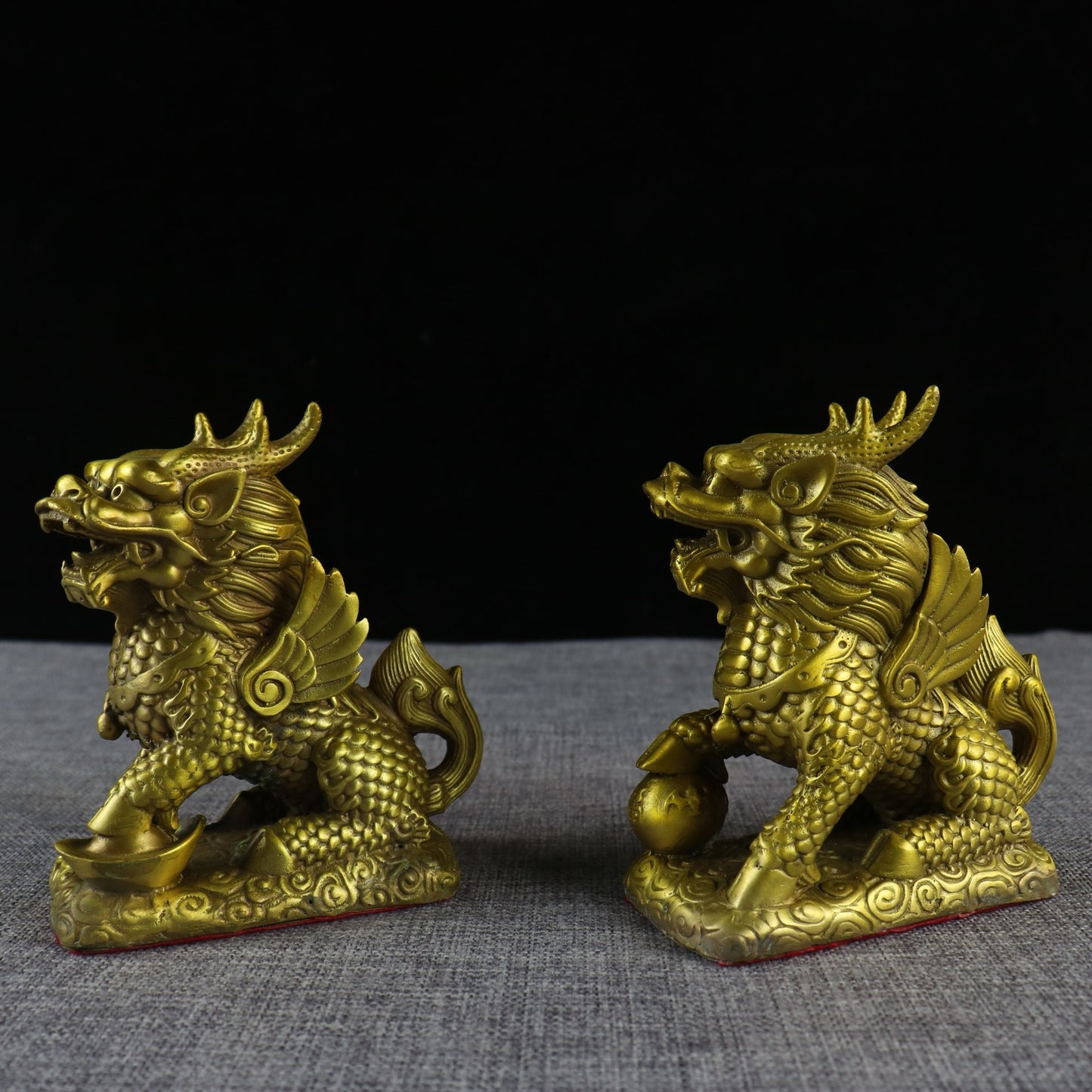 A pair of Chinese antique pure copper qilin