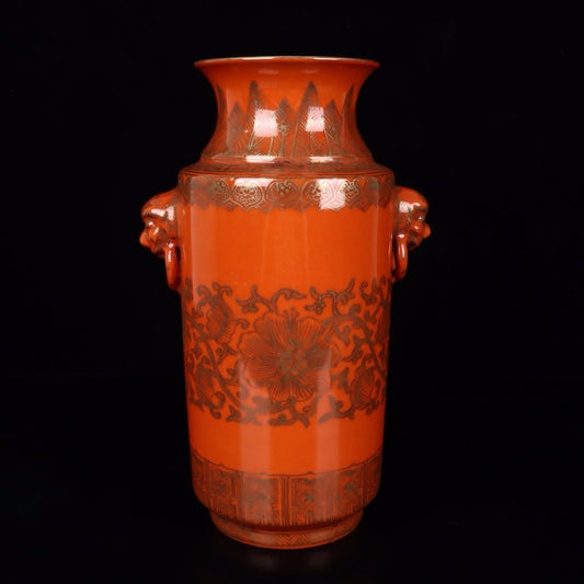 Gold painted twisted branch lotus patterned beast ear vase