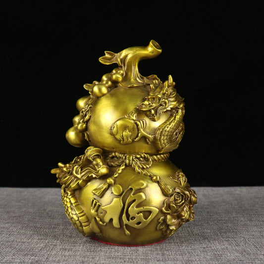 Chinese antique pure copper auspicious dragon offering auspicious gourd