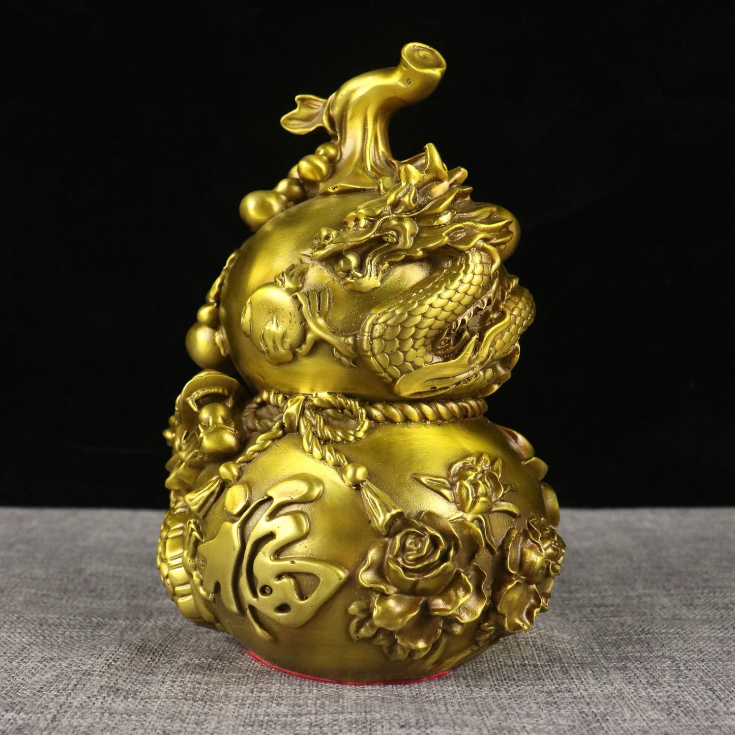 Chinese antique pure copper auspicious dragon offering auspicious gourd