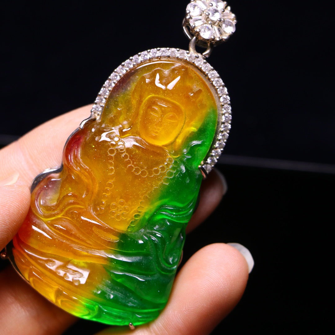 Perfect High Ice Guanyin Jade Plaque