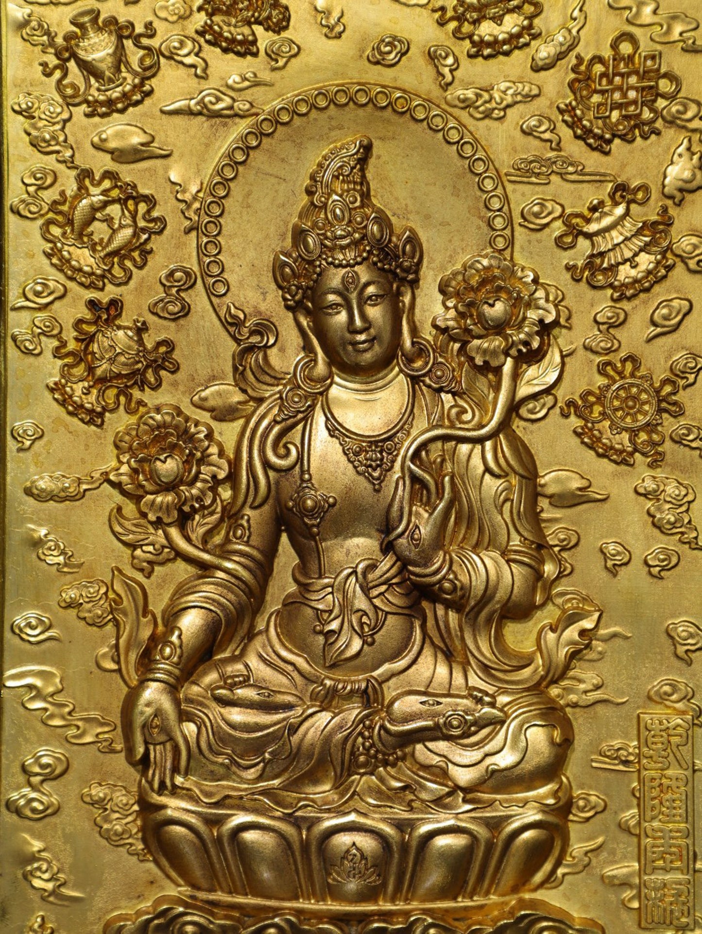 Pure copper white tara thangka