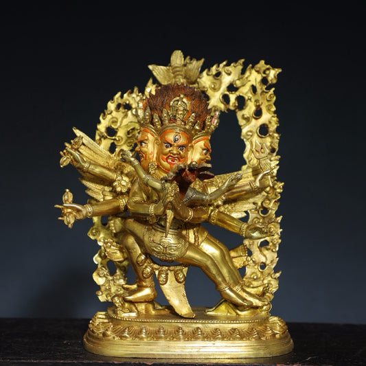 Pure copper six armed Mahagala Buddha statue