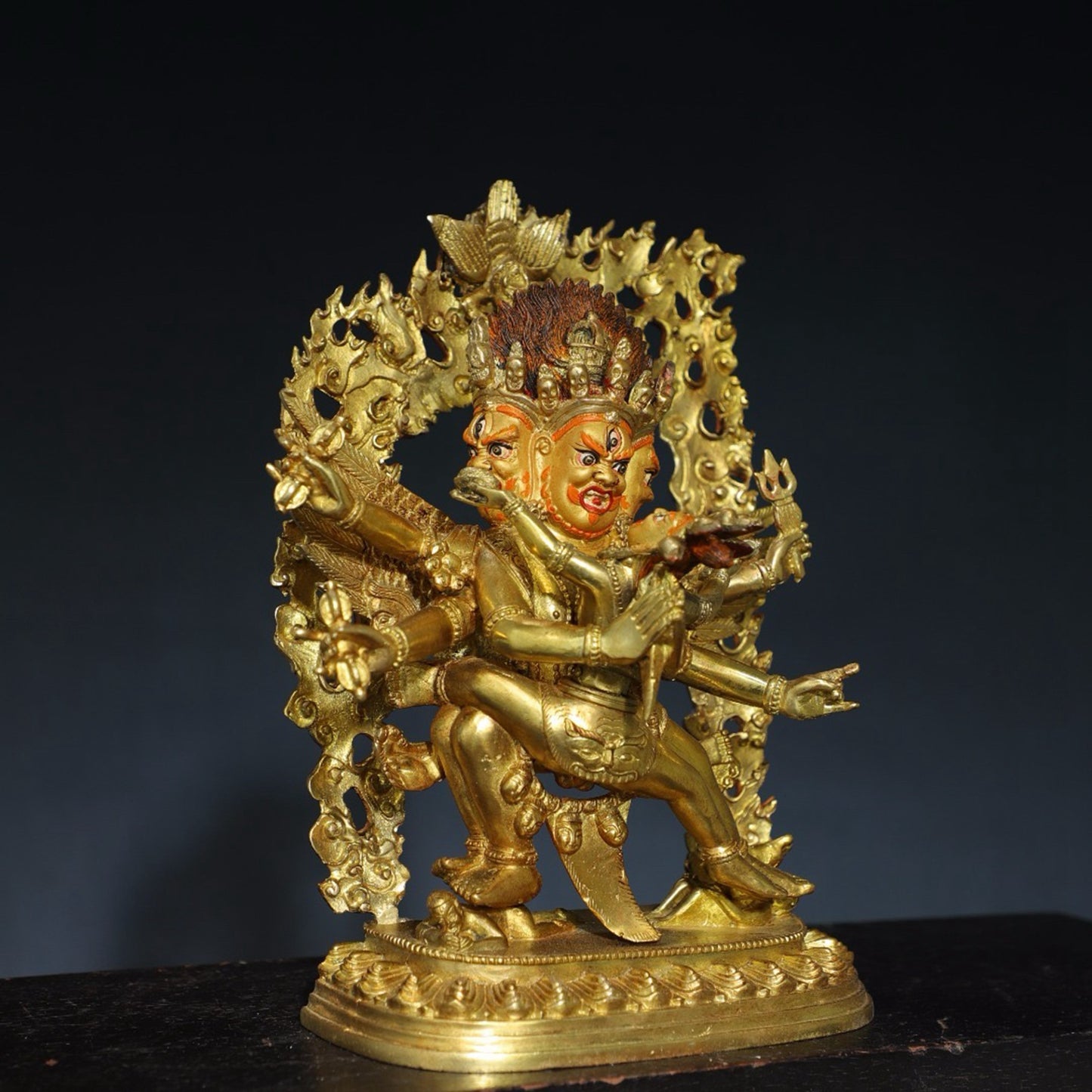 Pure copper six armed Mahagala Buddha statue