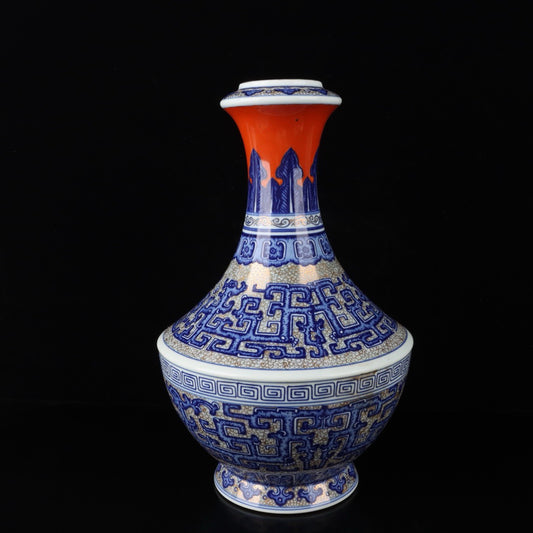 Blue and white gilded silver dragon patterned vase