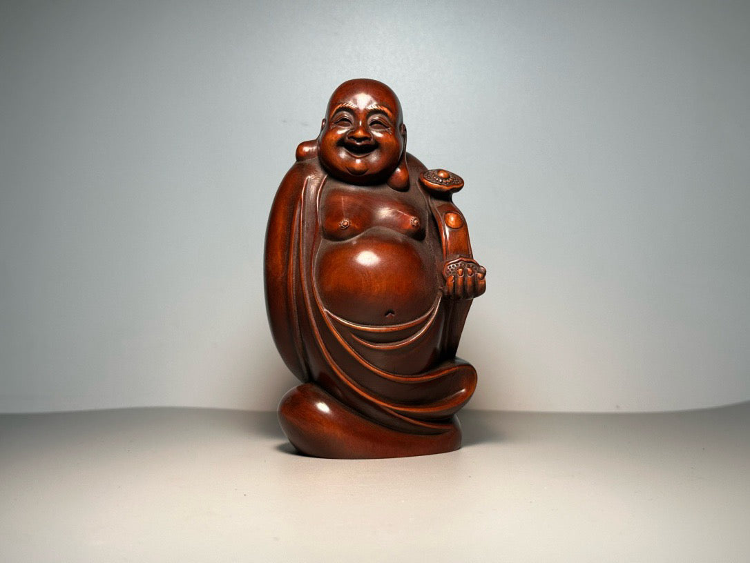 Chinese antique boxwood carving with exquisite craftsmanship to carve the Ruyi Maitreya Buddha