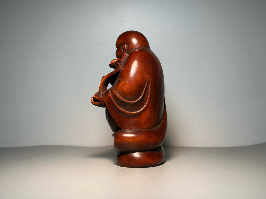 Chinese antique boxwood carving with exquisite craftsmanship to carve the Ruyi Maitreya Buddha
