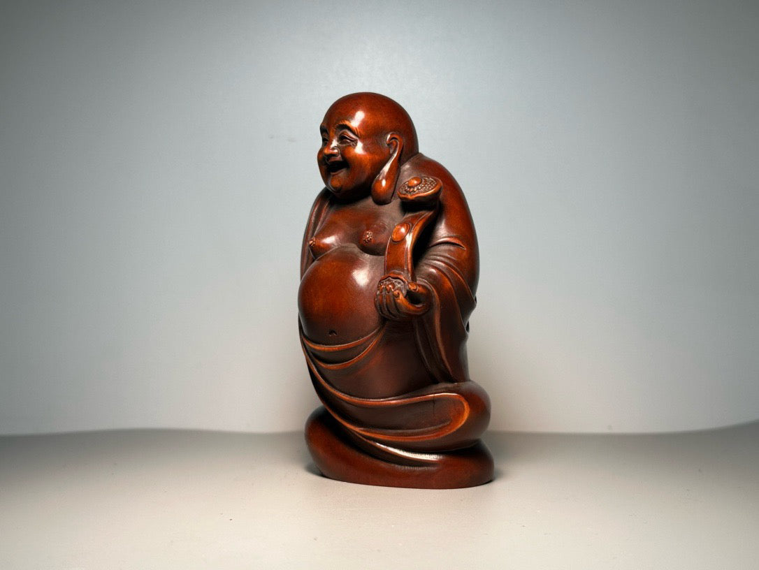 Chinese antique boxwood carving with exquisite craftsmanship to carve the Ruyi Maitreya Buddha
