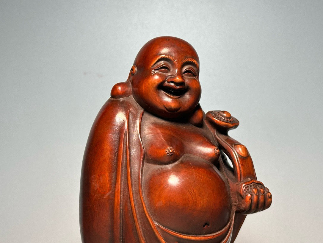 Chinese antique boxwood carving with exquisite craftsmanship to carve the Ruyi Maitreya Buddha