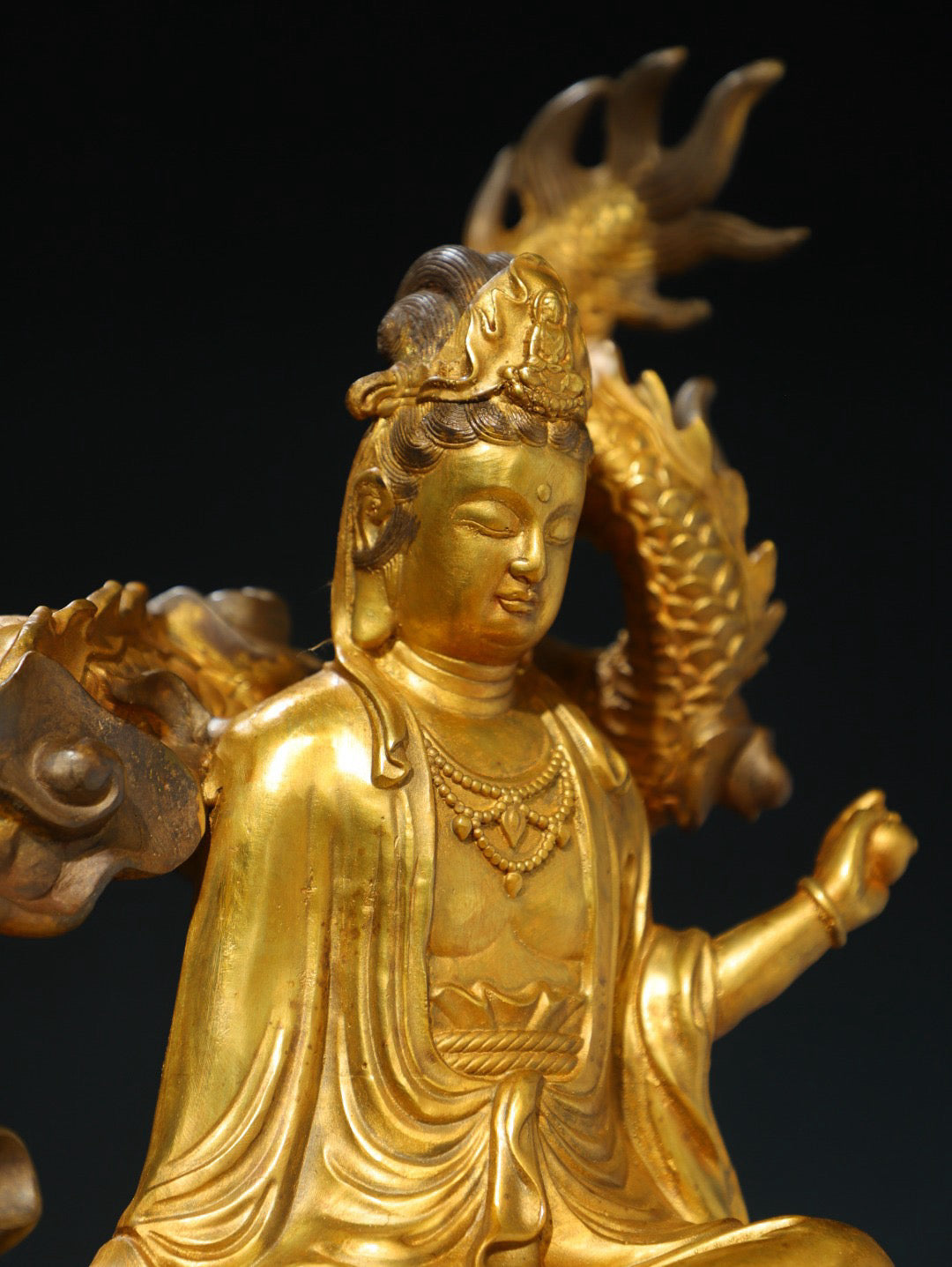 Chinese antique pure copper statue of Jade Dragon Guanyin