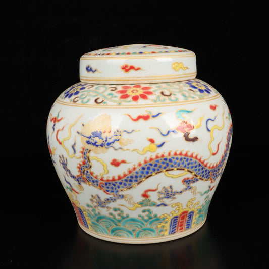 Three color cloud dragon patterned jar