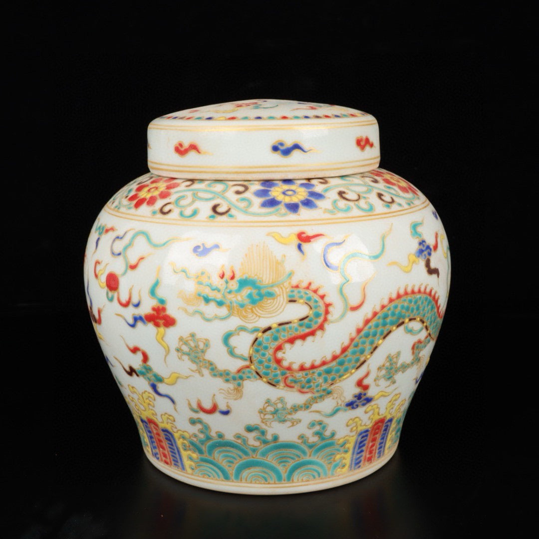 Three color cloud dragon patterned jar