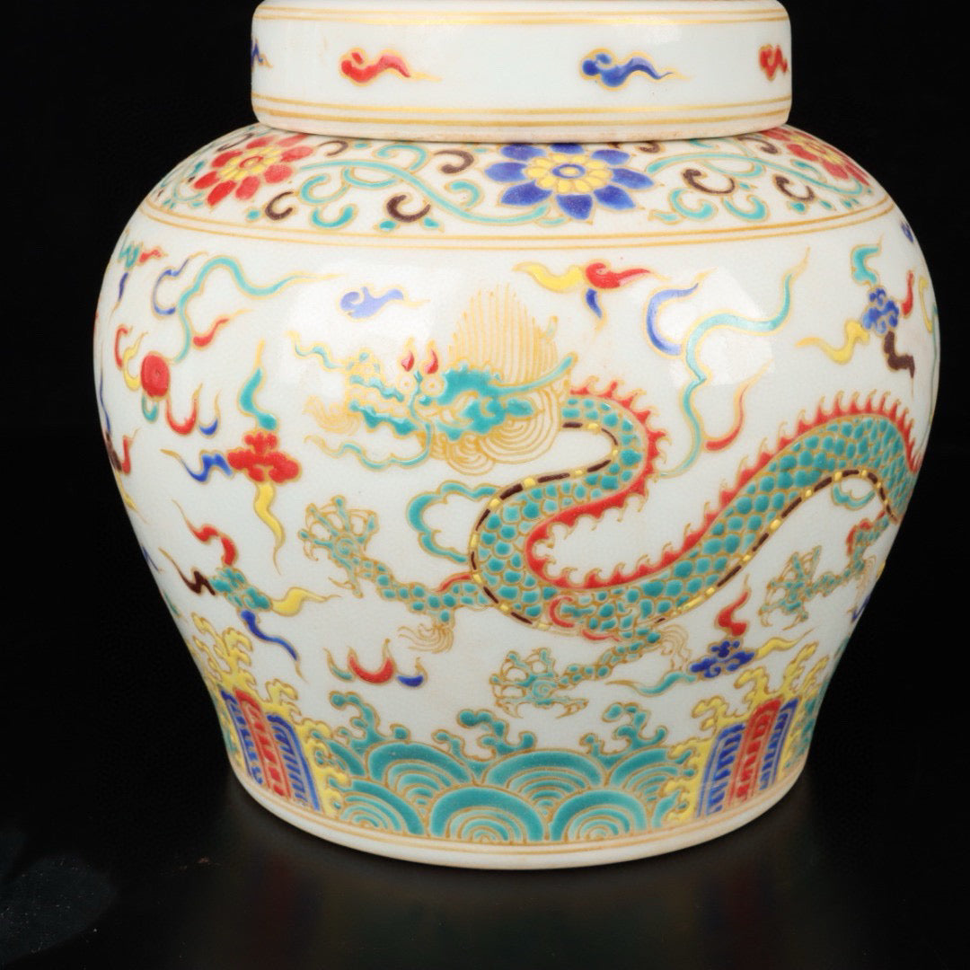 Three color cloud dragon patterned jar