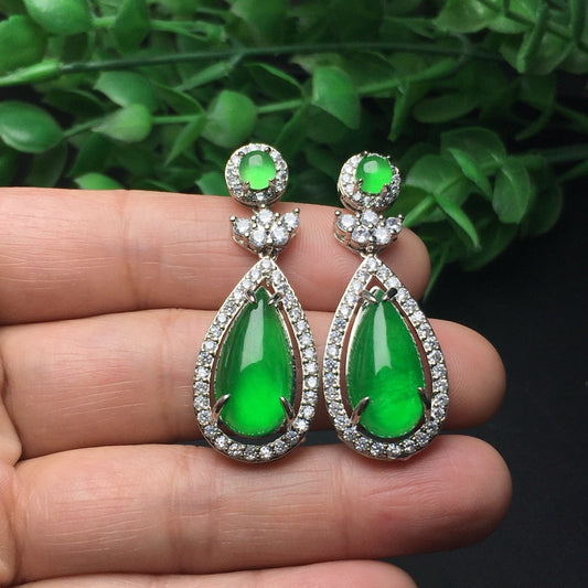Ice green inlaid water drop earrings