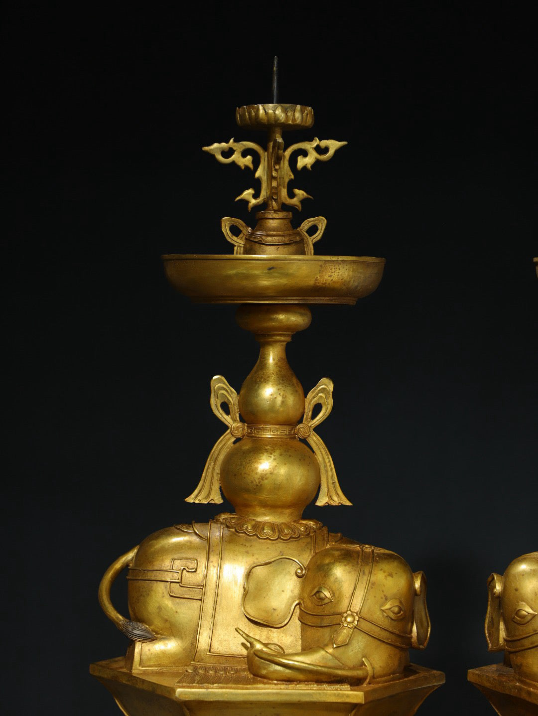 Chinese Antique Pure Copper [Taiping Elephant] Candlestick Pair