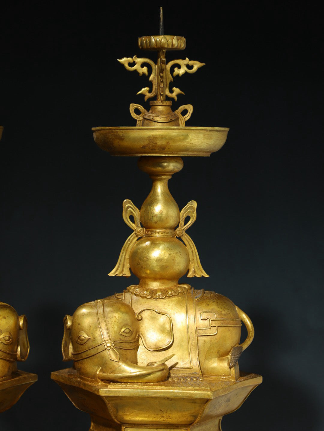 Chinese Antique Pure Copper [Taiping Elephant] Candlestick Pair
