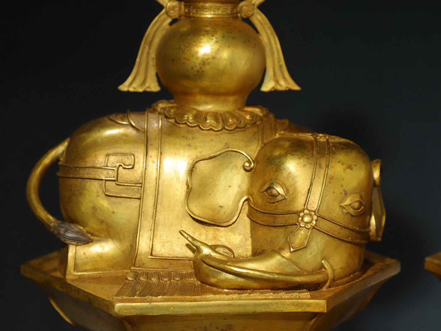 Chinese Antique Pure Copper [Taiping Elephant] Candlestick Pair