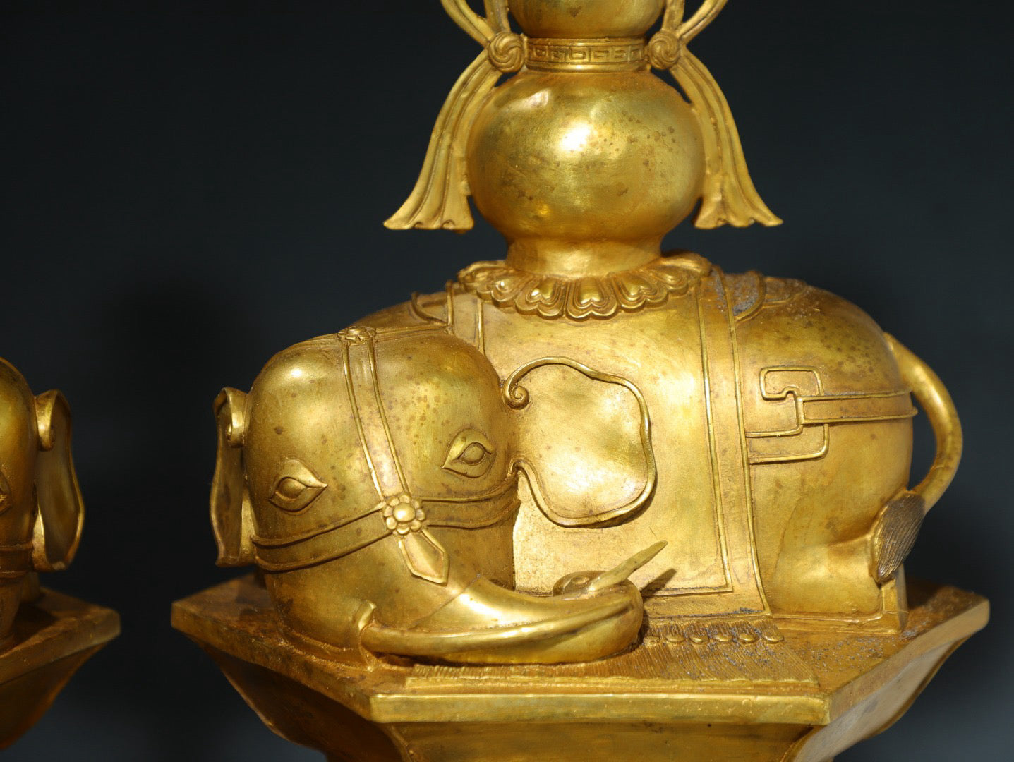 Chinese Antique Pure Copper [Taiping Elephant] Candlestick Pair