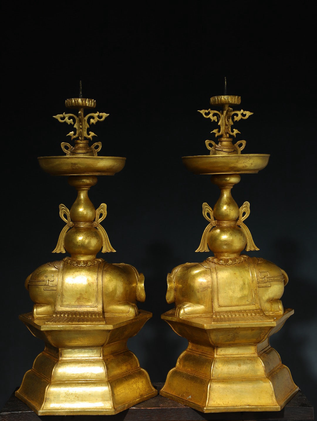Chinese Antique Pure Copper [Taiping Elephant] Candlestick Pair