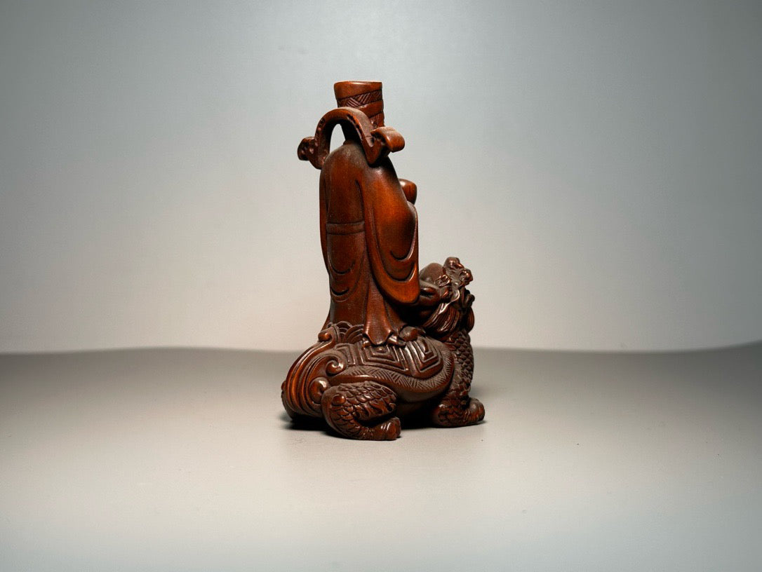 Chinese antique boxwood carving with exquisite craftsmanship to carve the God of Wealth, Dragon Turtle