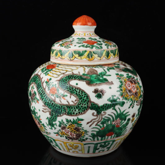 Colorful dragon patterned lid jar