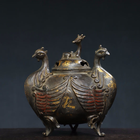 Chinese antique pure copper Phoenix incense burner
