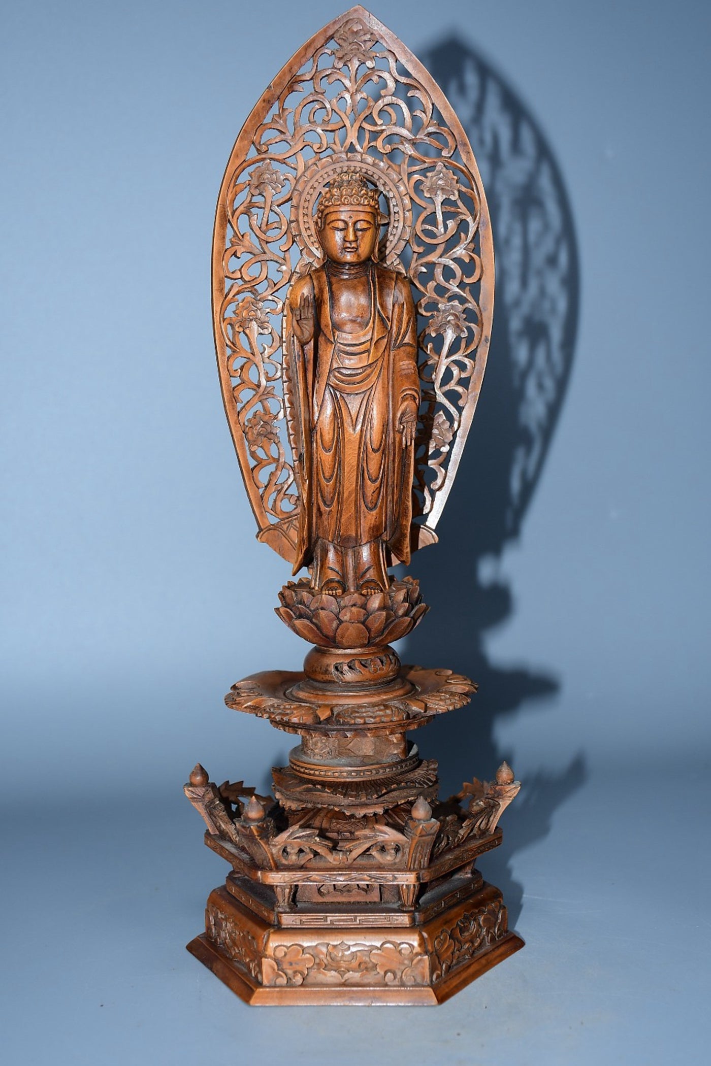 Collection of boxwood carved Buddha statue ornaments