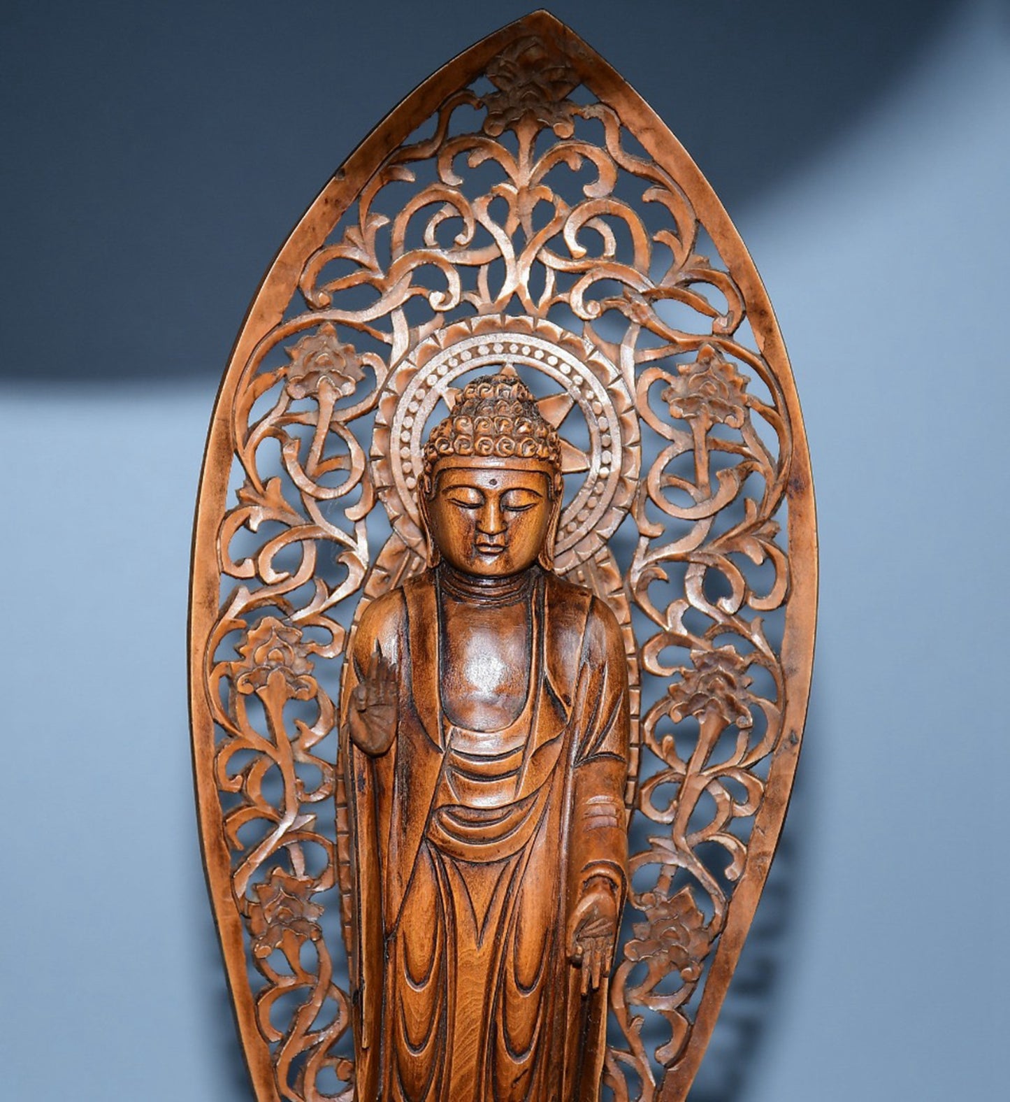 Collection of boxwood carved Buddha statue ornaments