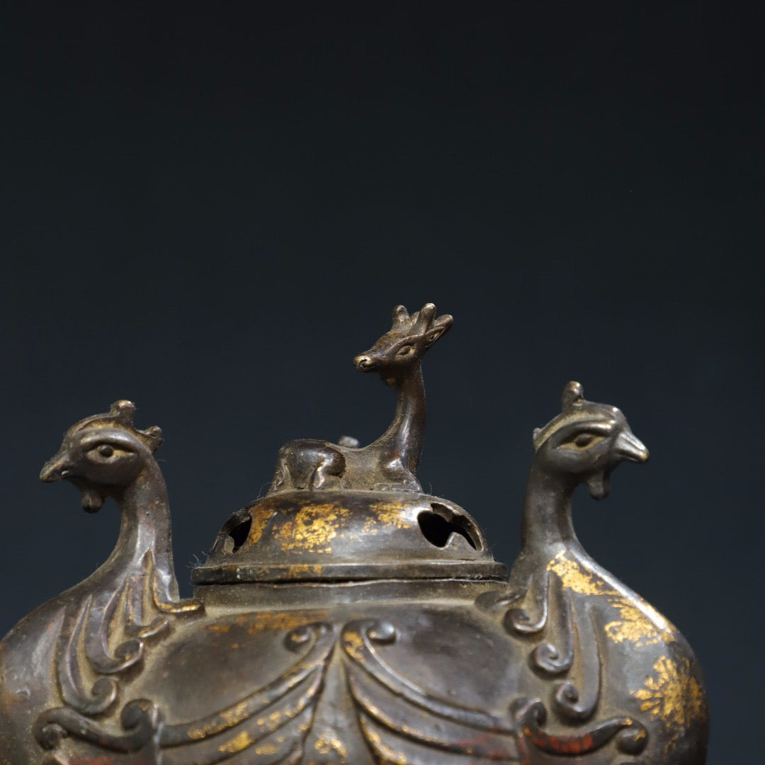 Chinese antique pure copper Phoenix incense burner