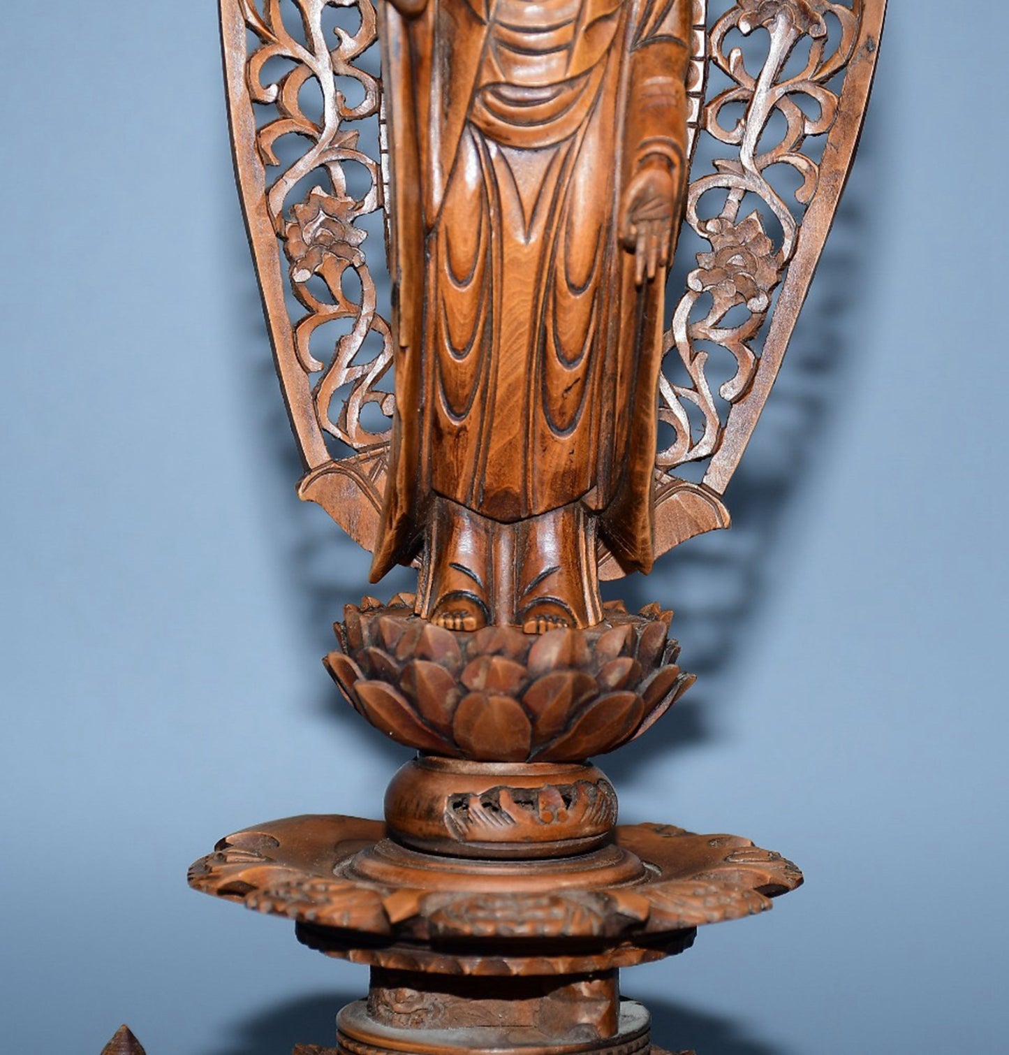 Collection of boxwood carved Buddha statue ornaments