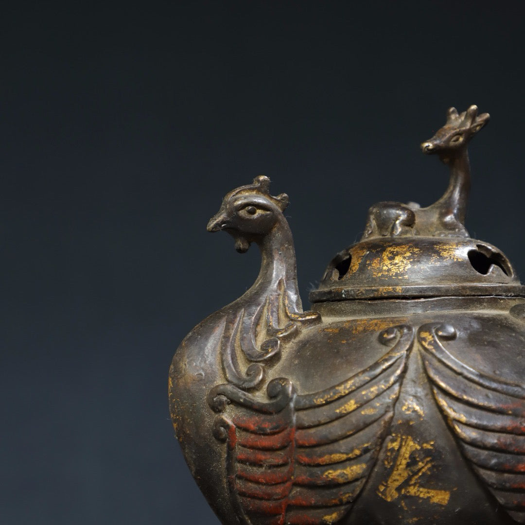 Chinese antique pure copper Phoenix incense burner