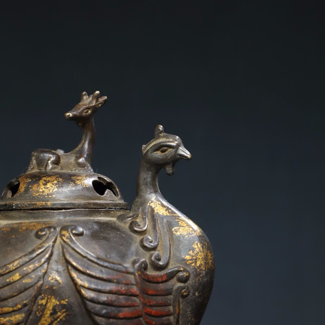 Chinese antique pure copper Phoenix incense burner