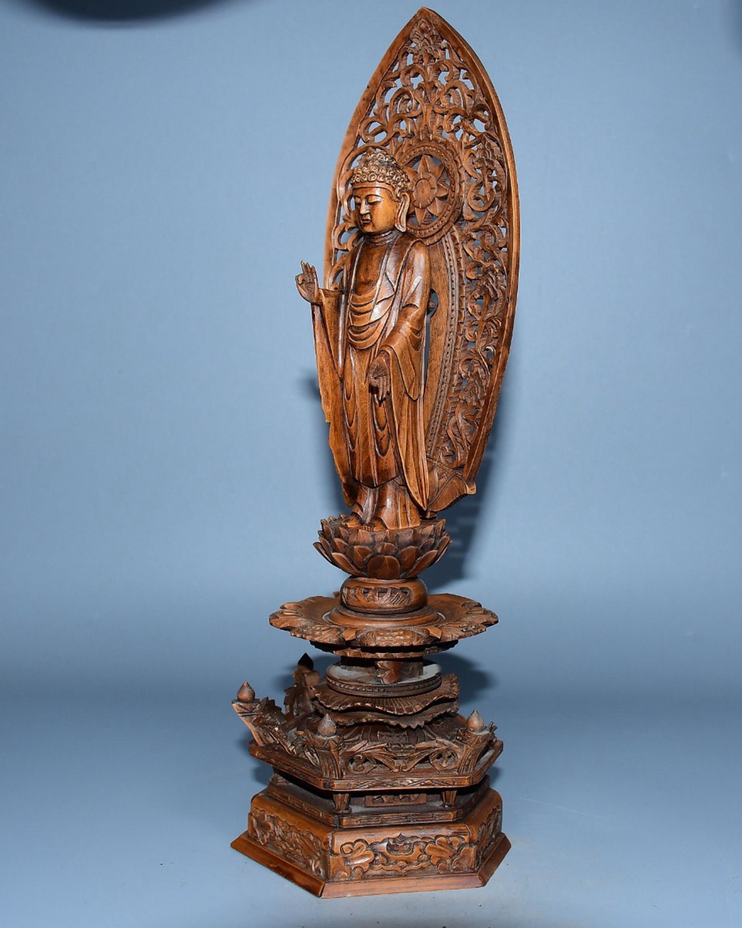 Collection of boxwood carved Buddha statue ornaments