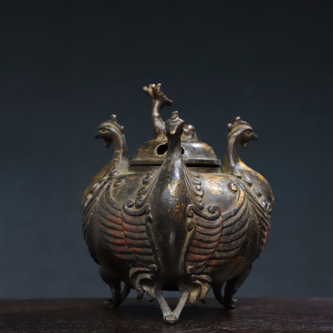 Chinese antique pure copper Phoenix incense burner
