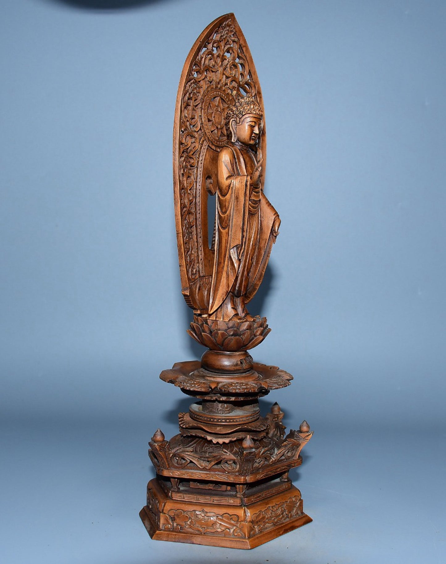 Collection of boxwood carved Buddha statue ornaments
