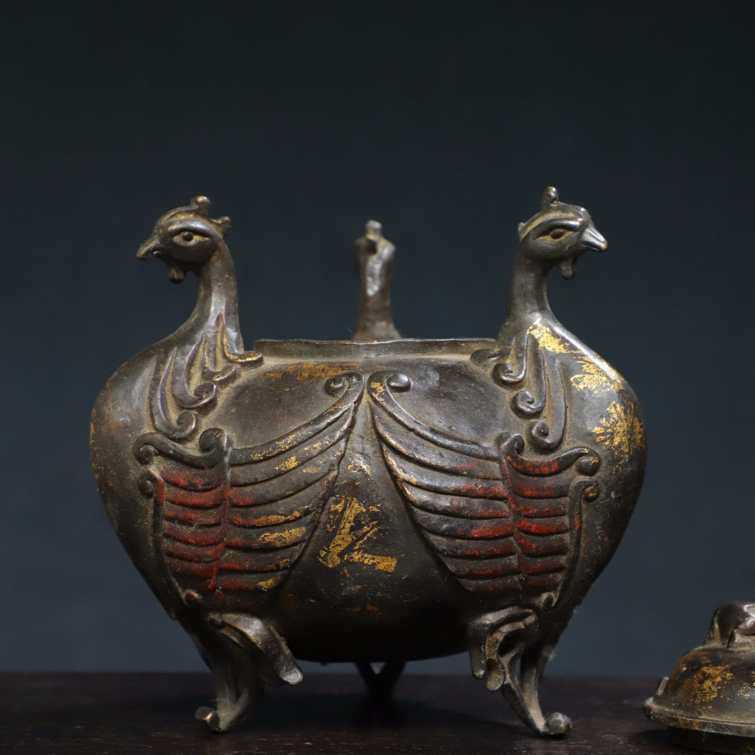 Chinese antique pure copper Phoenix incense burner