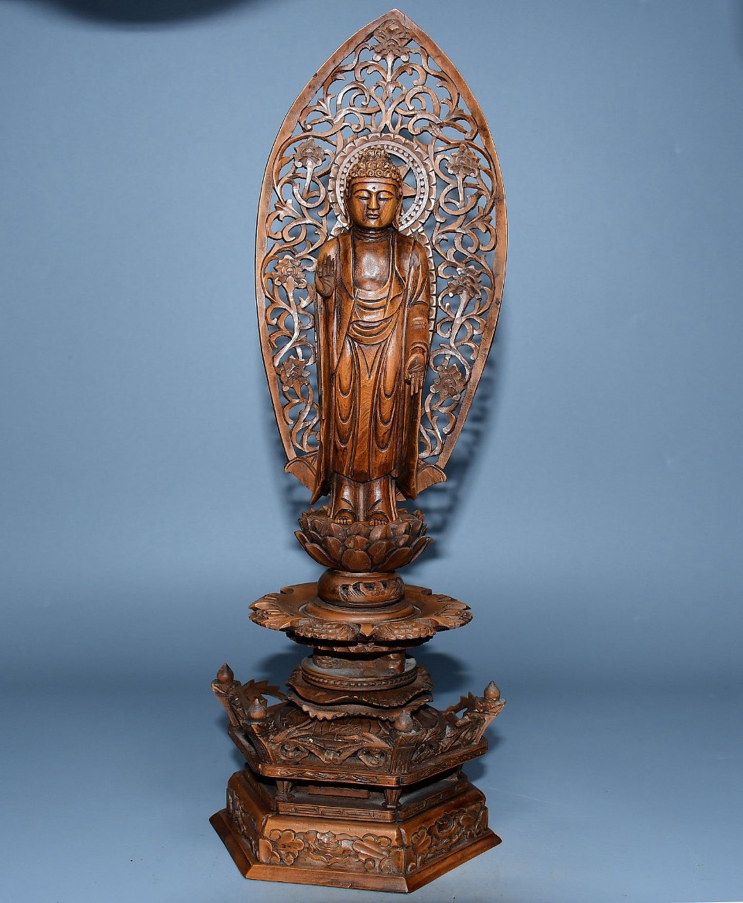 Collection of boxwood carved Buddha statue ornaments