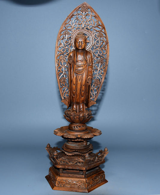Collection of boxwood carved Buddha statue ornaments